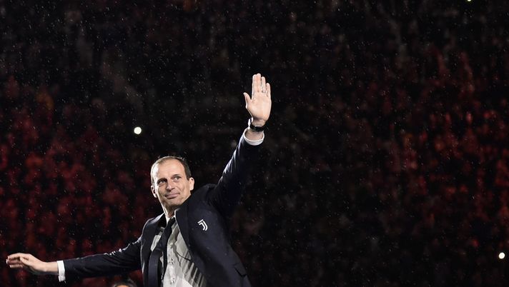 TURIN, ITALY - MAY 19: Head coach of Juventus Massimiliano Allegri celebrates after winning the Serie A Championship 2018-2019 (8th title in a row) at the end of the Serie A match between Juventus and Atalanta BC on May 19, 2019 in Turin, Italy. (Photo by Giorgio Perottino - Juventus FC/Juventus FC via Getty Images) TURIN, ITALY - MAY 19: Head coach of Juventus Massimiliano Allegri celebrates after winning the Serie A Championship 2018-2019 (8th title in a row) at the end of the Serie A match between Juventus and Atalanta BC on May 19, 2019 in Turin, Italy. (Photo by Giorgio Perottino - Juventus FC/Juventus FC via Getty Images)