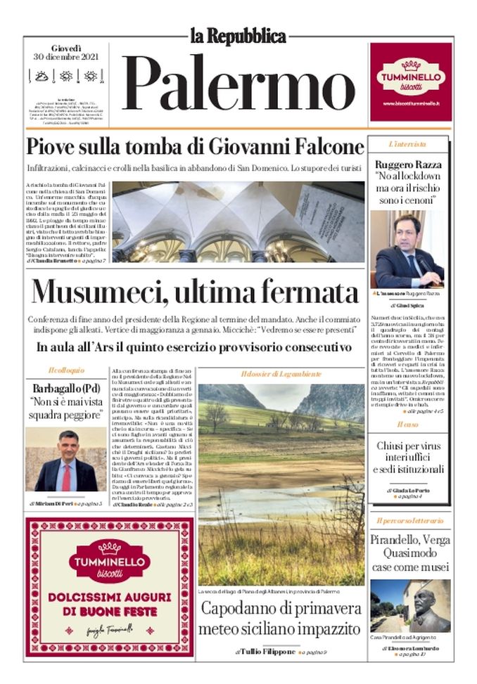 Prima Pagina, La Repubblica-Palermo: “Piove sulla tomba di Giovanni Falcone” - immagine 1