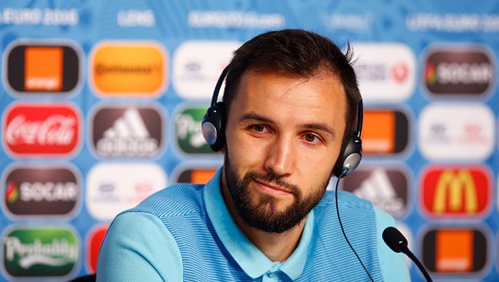 LENS, FRANCE - JUNE 24:  In this handout provided by UEFA,  Milan Badelj of Croatia talks to the media during the Croatia Press Conference at the Stade Bollaert-Delelis on June 24, 2016 in Lens, France. (Photo by Handout/UEFA via Getty Images) 