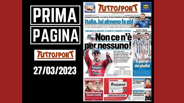 Prima pagina Tuttosport: 'Italia, lui almeno fa gol'