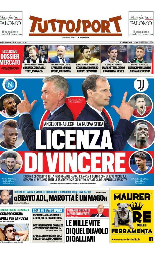 Prima Pagina, Tuttosport: “Licenza di vincere. Spalletti: ‘Prima i colpi, poi firmo’. Vialli: ‘Bravo ADL, Marotta mago’. Roma, rinforzi in attacco…” Prima Pagina, Tuttosport: “Licenza di vincere. Spalletti: ‘Prima i colpi, poi firmo’. Vialli: ‘Bravo ADL, Marotta mago’. Roma, rinforzi in attacco…”
