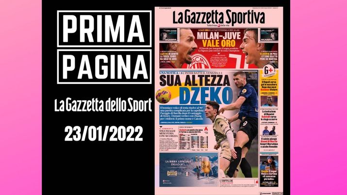 La Gazzetta dello Sport, la prima pagina di oggi, domenica 23 gennaio 2022 La Gazzetta dello Sport