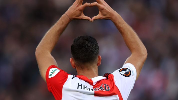 ROTTERDAM, NETHERLANDS - SEPTEMBER 15: David Hancko of Feyenoord celebrates after scoring their side's second goal during the UEFA Europa League group F match between Feyenoord and SK Sturm Graz at Feyenoord Stadium on September 15, 2022 in Rotterdam, Netherlands. (Photo by Dean Mouhtaropoulos/Getty Images) Hancko