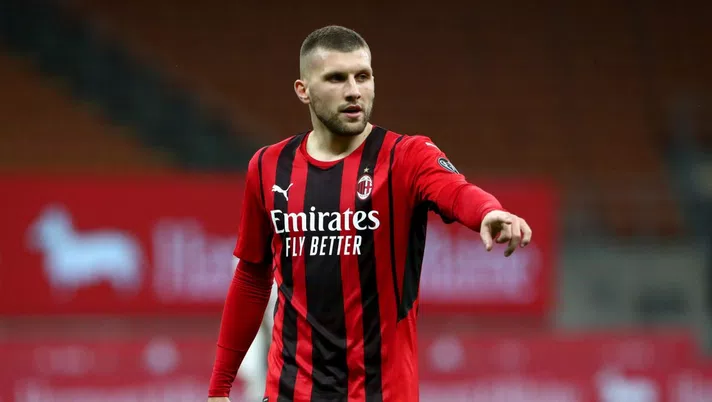 MILAN, ITALY - MAY 16: Ante Rebic of AC Milan reacts during the Serie A match between AC Milan and Cagliari Calcio at Stadio Giuseppe Meazza on May 16, 2021 in Milan, Italy. Sporting stadiums around Italy remain under strict restrictions due to the Coronavirus Pandemic as Government social distancing laws prohibit fans inside venues resulting in games being played behind closed doors. (Photo by Marco Luzzani/Getty Images)