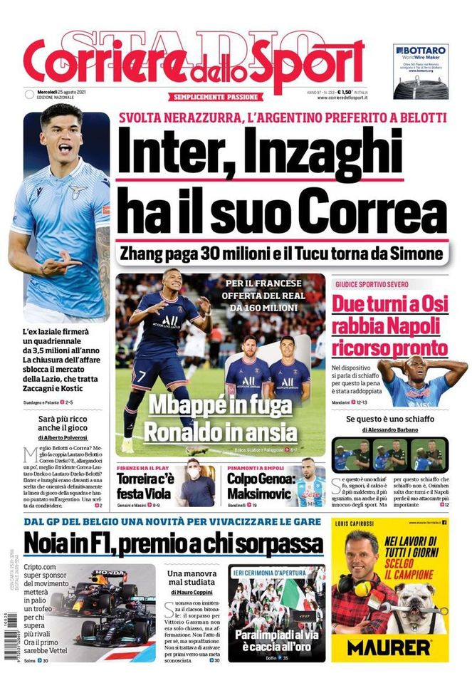 EDICOLA CDS – Inzaghi ha il suo Correa. Svolta nerazzurra, Zhang paga 30 milioni 