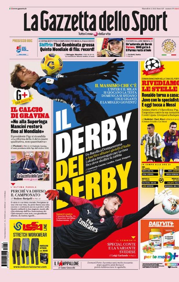 Prima Pagina, La Gazzetta dello Sport: “Il derby dei derby. Rivediamo le stelle”  Prima Pagina, La Gazzetta dello Sport: “Il derby dei derby. Rivediamo le stelle”
