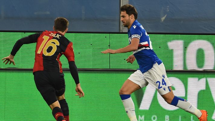 GENOA, ITALY - NOVEMBER 26: Bartosz Bereszynski of UC Sampdoria and Miha Zajc of Genoa CFC during the Coppa Italia match between UC Sampdoria and Genoa CFC at Stadio Luigi Ferraris on November 26, 2020 in Genoa, Italy. (Photo by Paolo Rattini/Getty Images) GENOA, ITALY - NOVEMBER 26: Bartosz Bereszynski of UC Sampdoria and Miha Zajc of Genoa CFC during the Coppa Italia match between UC Sampdoria and Genoa CFC at Stadio Luigi Ferraris on November 26, 2020 in Genoa, Italy. (Photo by Paolo Rattini/Getty Images)