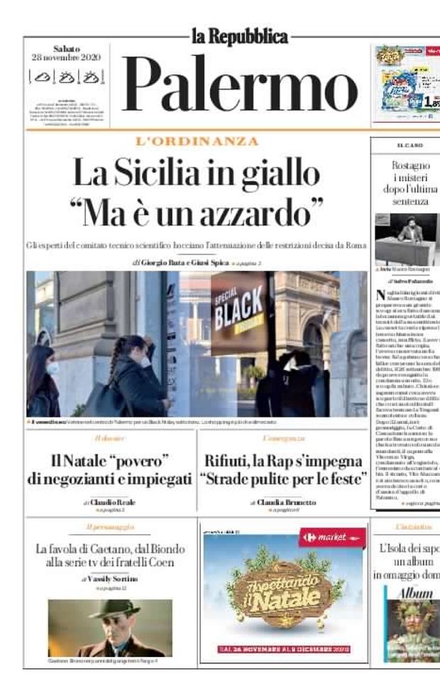 Prima Pagina, La RepubblicaPalermo “La Sicilia in giallo Ma è un azzardo. Rifiuti, la Rap s