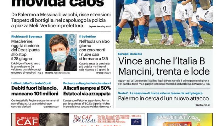 Prima Pagina, Giornale di Sicilia: &#8220;Nella Sicilia in bianco il rischio movida caos&#8221; 