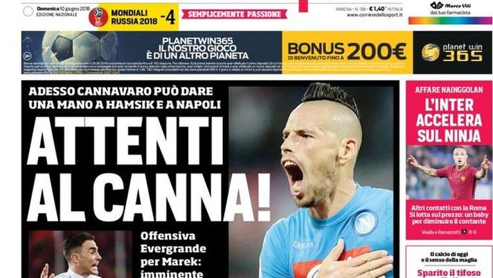 Prima Pagina, Corriere dello Sport: “Attenti al Canna! Golovin meglio di Pjanic. Tre SMS fanno tremare il Parma…”  Prima Pagina, Corriere dello Sport: “Attenti al Canna! Golovin meglio di Pjanic. Tre SMS fanno tremare il Parma…”