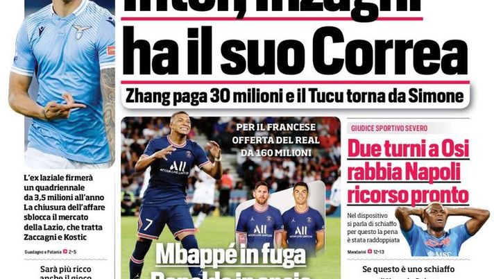 EDICOLA CDS – Inzaghi ha il suo Correa. Svolta nerazzurra, Zhang paga 30 milioni 