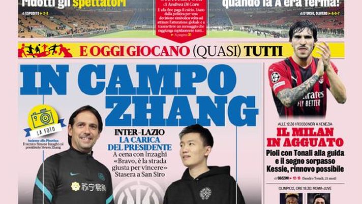 Prima Pagina, La Gazzetta dello Sport: “In campo Zhang. Il Milan in agguato” Prima Pagina, La Gazzetta dello Sport: “In campo Zhang. Il Milan in agguato” - immagine 1
