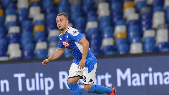 NAPLES, ITALY - JULY 25: Stanislav Lobotka of Napoli during the Serie A match between SSC Napoli and US Sassuolo at Stadio San Paolo on July 25, 2020 in Naples, Italy. (Photo by SSC NAPOLI/SSC NAPOLI via Getty Images)