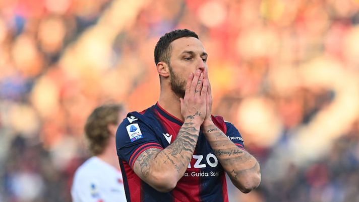 BOLOGNA, ITALY - FEBRUARY 12: Marko Arnautovic of Bologna FC reacts during the Serie A match between Bologna FC and AC Monza at Stadio Renato Dall'Ara on February 12, 2023 in Bologna, Italy. (Photo by Alessandro Sabattini/Getty Images) NEWS – Arnautovic, Holm, Calha, Lautaro, Milik, Pogba, Elmas, Thiaw, Ilic, Ngonge: le novità! - immagine 1