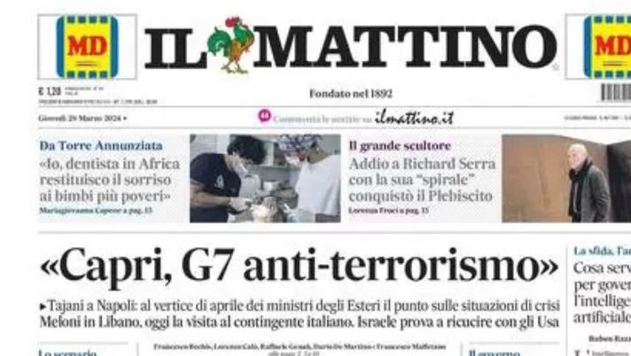 PRIMA PAGINA IL MATTINO OGGI