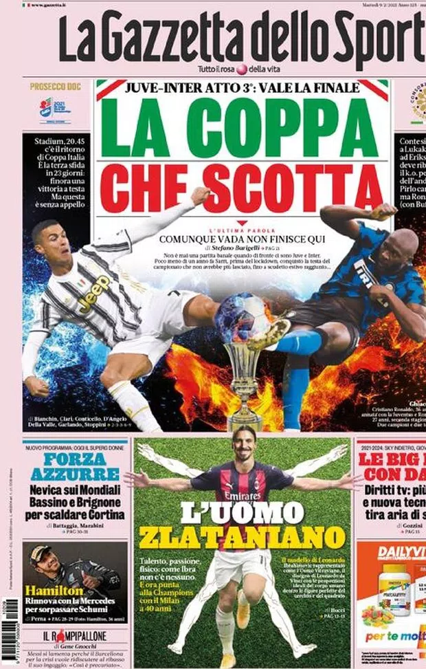  La Gazzetta dello Sport, la prima pagina di oggi, martedì 9 febbraio 2021