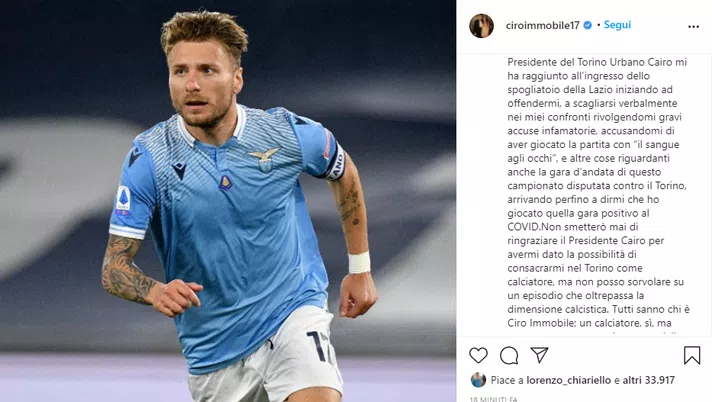 Immobile, attacco social a Cairo. E il presidente risponde: &#8220;Sì, so chi sei&#8230;&#8221;