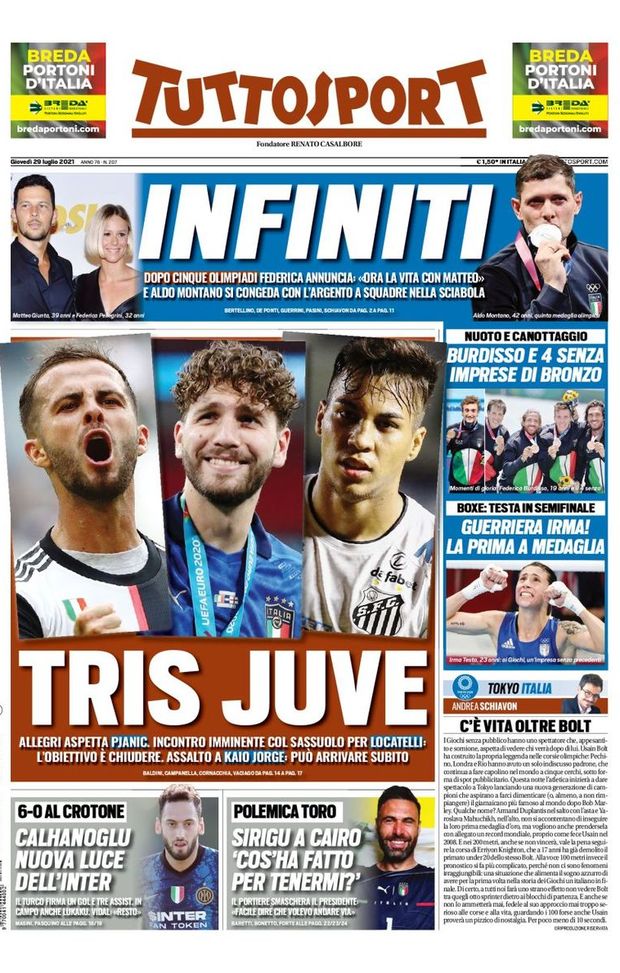 Prima Pagina, Tuttosport: “Tris Juve. Locatelli, l’obiettivo è chiudere” Prima Pagina, Tuttosport: “Tris Juve. Locatelli, l’obiettivo è chiudere”