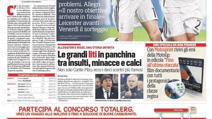 Prima Pagina, Corriere dello Sport: “Signora d’Europa. Inter-Milan, derby a pranzo per la Cina” 