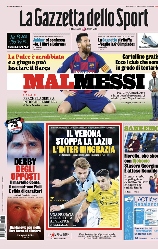 LE PRIME PAGINE DEI QUOTIDIANI SPORTIVI DEL 6.2