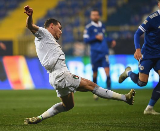 SARAJEVO, BOSNIA AND HERZEGOVINA - NOVEMBER 18: Andrea Belotti of Italy scores the opening goal during the UEFA Nations League group stage match between Bosnia-Herzegovina and Italy at Bilino Polje Stadium on November 18, 2020 in Zenica, Bosnia and Herzegovina. (Photo by Claudio Villa/Getty Images) SARAJEVO, BOSNIA AND HERZEGOVINA - NOVEMBER 18: Andrea Belotti of Italy scores the opening goal during the UEFA Nations League group stage match between Bosnia-Herzegovina and Italy at Bilino Polje Stadium on November 18, 2020 in Zenica, Bosnia and Herzegovina. (Photo by Claudio Villa/Getty Images)