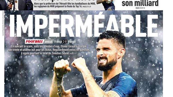Prima Pagina, L’Équipe: “Impermeabile. Oliver Giroud segna il trentunesimo gol con la Francia, raggiunto Zidane…” 