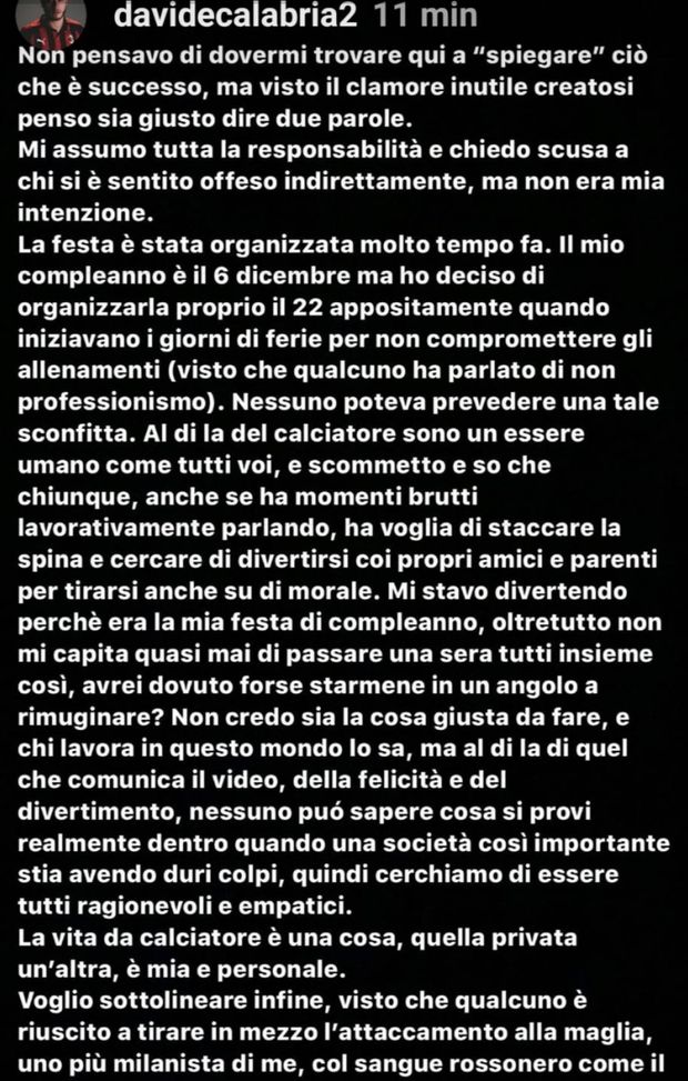 Calabria: "Stavo cercando di tirarmi su il morale, senza stare in un angolo a rimuginare, ho il sangue rossonero" Calabria: "Stavo cercando di tirarmi su il morale, senza stare in un angolo a rimuginare, ho il sangue rossonero"