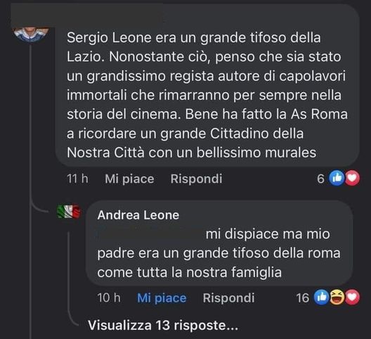 Sergio Leone, il figlio Andrea: “Era della Roma”. Verdone: “Se lo dici tu, è così”- immagine 2