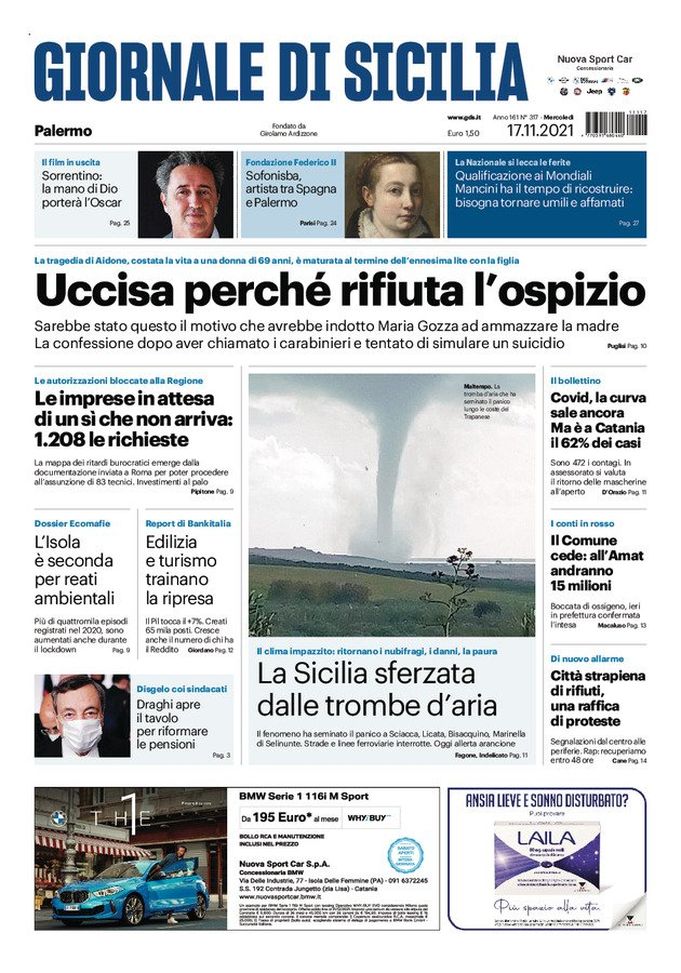Prima Pagina, Giornale di Sicilia: “Uccisa perché rifiuta l’ospizio” - immagine 1