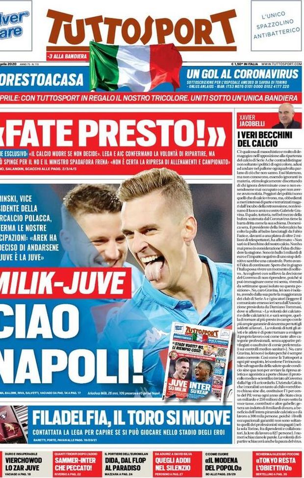 La Prima Pagina Di Tuttosport: “Milik-Juve, Ciao Napoli!” - JuveNews.eu