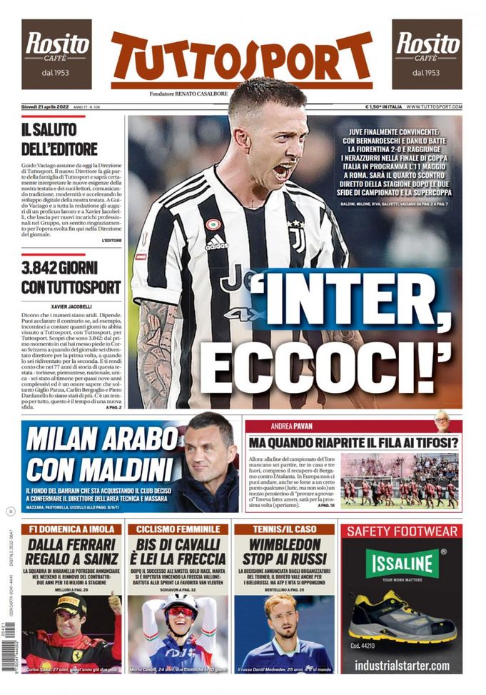 Prima Pagina, Tuttosport: “Inter, eccoci. Milan arabo con Maldini”  Prima Pagina, Tuttosport: “Inter, eccoci. Milan arabo con Maldini” - immagine 1