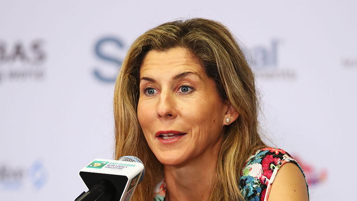 SINGAPORE - OCTOBER 26:  Monica Seles of the United States talks during a press conference on day 4 of the BNP Paribas WTA Finals Singapore at Singapore Sports Hub on October 26, 2016 in Singapore.  (Photo by Clive Brunskill/Getty Images) 