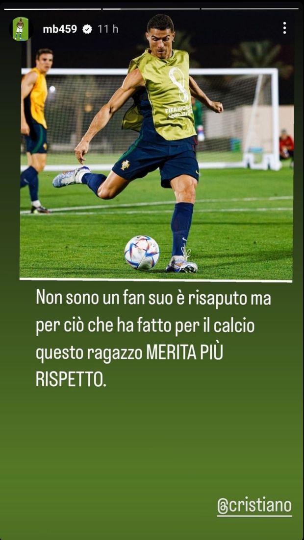 Balotelli si schiera con Cristiano Ronaldo (foto Instagram Balotelli)