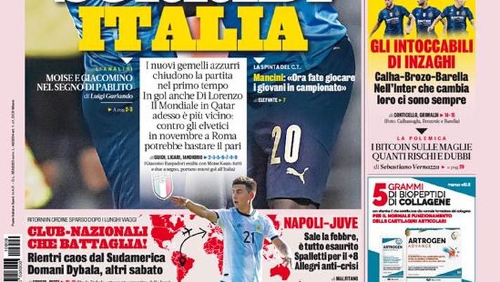 Prima Pagina, La Gazzetta dello Sport: “Sorridi Italia. Club-Nazionali, che battaglia” 