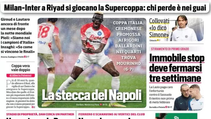 IL NAPOLI SUI MEDIA – Le prime pagine dei giornali di oggi 18 gennaio 2023 - immagine 1