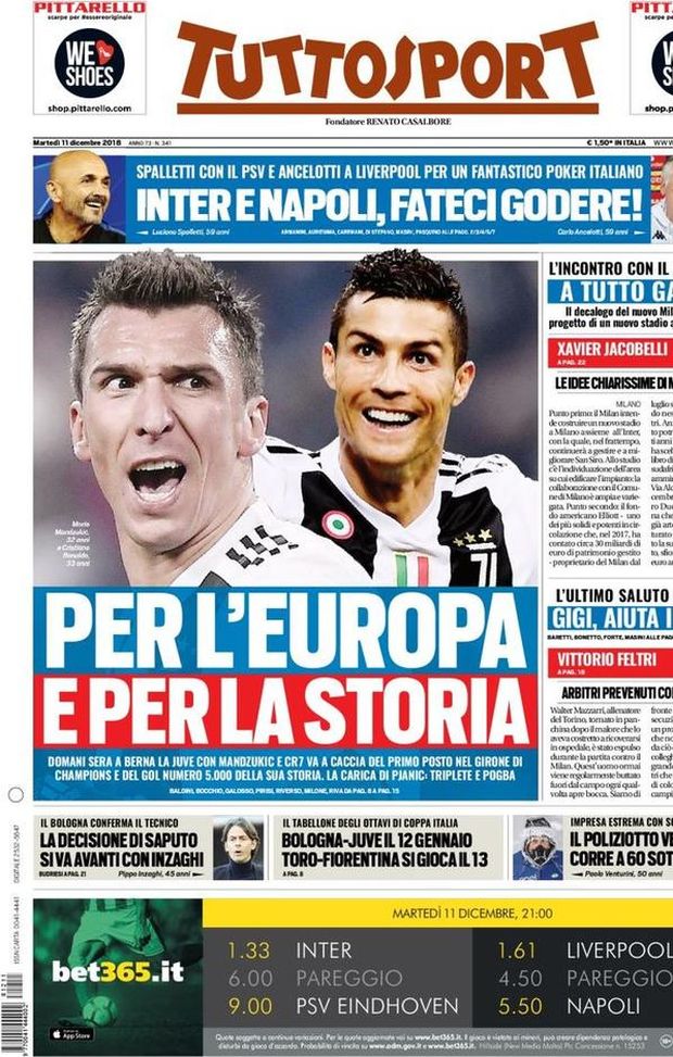 Prima Pagina, Tuttosport: “Per l’Europa e per la storia. Inter e Napoli, fateci godere! A tutto Gazidis…” Prima Pagina, Tuttosport: “Per l’Europa e per la storia. Inter e Napoli, fateci godere! A tutto Gazidis…”