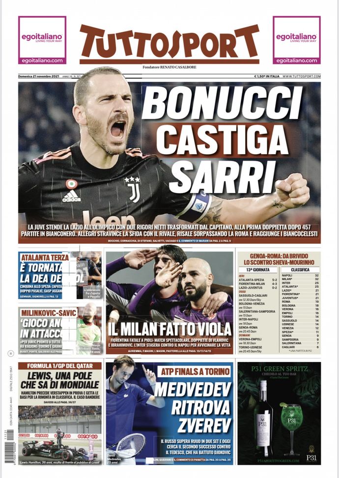 Prima Pagina, Tuttosport: “Bonucci castiga Sarri. Il Milan fatto viola” Prima Pagina, Tuttosport: “Bonucci castiga Sarri. Il Milan fatto viola”