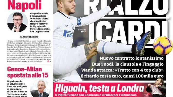 Prima Pagina, Corriere dello Sport: “Rialzo Icardi. Higuain, testa a Londra. Roma a rischio. Ha vinto Napoli…” Prima Pagina, Corriere dello Sport: “Rialzo Icardi. Higuain, testa a Londra. Roma a rischio. Ha vinto Napoli…”