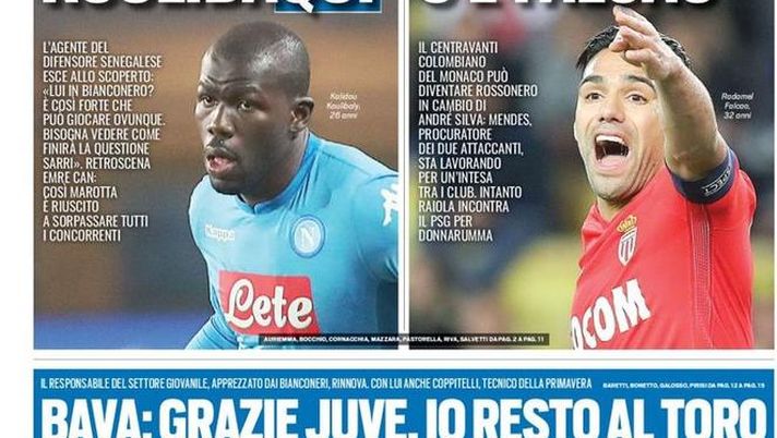Prima Pagina, Tuttosport: “Juve KoulibaQui. Milan, c’è Falcao: scambio con André Silva. Raiola incontra il PSG per Donnarumma…” Prima Pagina, Tuttosport: “Juve KoulibaQui. Milan, c’è Falcao: scambio con André Silva. Raiola incontra il PSG per Donnarumma…”
