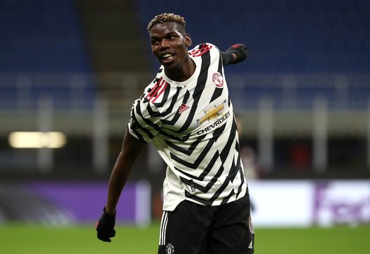 MILAN, ITALY - MARCH 18: Paul Pogba of Manchester United reacts during the UEFA Europa League Round of 16 Second Leg match between AC Milan and Manchester United at San Siro on March 18, 2021 in Milan, Italy. Sporting stadiums around Europe remain under strict restrictions due to the Coronavirus Pandemic as Government social distancing laws prohibit fans inside venues resulting in games being played behind closed doors. (Photo by Marco Luzzani/Getty Images) MILAN, ITALY - MARCH 18: Paul Pogba of Manchester United reacts during the UEFA Europa League Round of 16 Second Leg match between AC Milan and Manchester United at San Siro on March 18, 2021 in Milan, Italy. Sporting stadiums around Europe remain under strict restrictions due to the Coronavirus Pandemic as Government social distancing laws prohibit fans inside venues resulting in games being played behind closed doors. (Photo by Marco Luzzani/Getty Images)