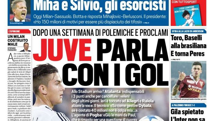Prima Pagina, Tuttosport: “Gilardino spietato, a Palermo finisce 1-1. L’Inter non sa vincere. Juve, parla coi gol” 
