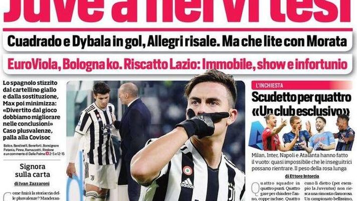 Prima Pagina, Corriere dello Sport: ““Juve e nervi tesi. Euroviola, Bologna ko” - immagine 1