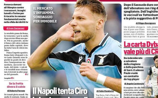 La prima pagina del Corriere dello Sport 