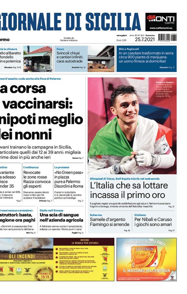 Prima Pagina, Giornale di Sicilia: “La corsa a vaccinarsi, i nipoti meglio dei nonni” Prima Pagina, Giornale di Sicilia: “La corsa a vaccinarsi, i nipoti meglio dei nonni”