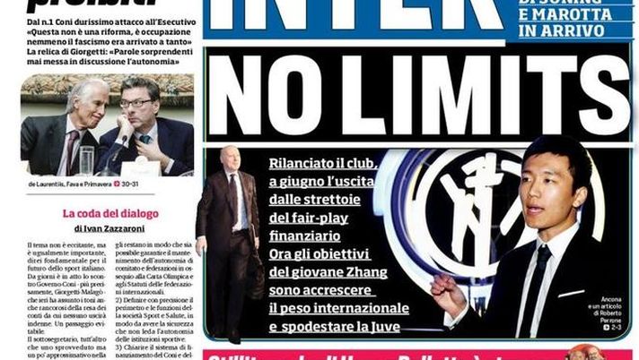 Prima Pagina, Corriere dello Sport: &#8220;Inter no limits. Dybala compra Pogba. Governo e Malagò, colpi proibiti&#8230;&#8221; 