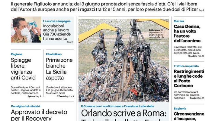Prima Pagina, Giornale di Sicilia: “Parte la vaccinazione a tappeto, dal 3 giugno le prenotazioni&#8221;