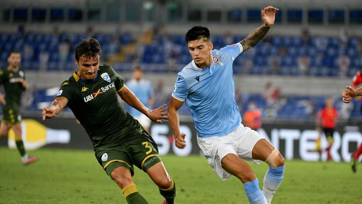 ROME, ITALY - JULY 29: Joaquin Correa of SS Lazio competes for the ball with Ales Mateju of Brescia Calcio during the Serie A match between SS Lazio and Brescia Calcio at Stadio Olimpico on July 29, 2020 in Rome, Italy. (Photo by Marco Rosi - SS Lazio/Getty Images) Palermo