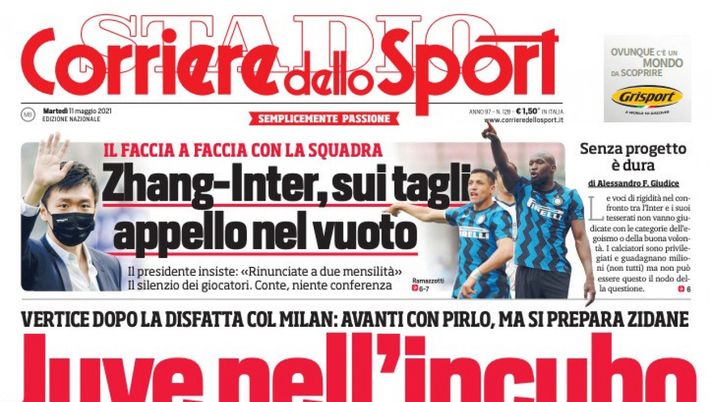 Prima Pagina, Corriere dello Sport: “Juve nell’incubo, si prepara Zidane. Zhang-Inter, sui tagli appello nel vuoto”  Prima Pagina, Corriere dello Sport: “Juve nell’incubo, si prepara Zidane. Zhang-Inter, sui tagli appello nel vuoto”