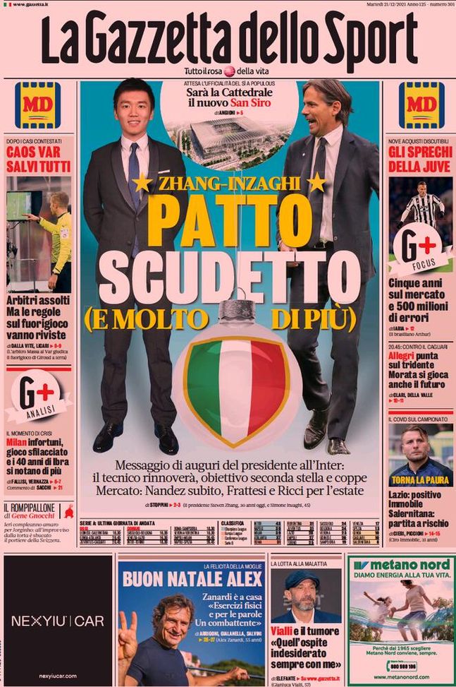 Prima Pagina,La Gazzetta dello Sport: “Allegri punta sul tridente. Immobile positivo” Prima Pagina
