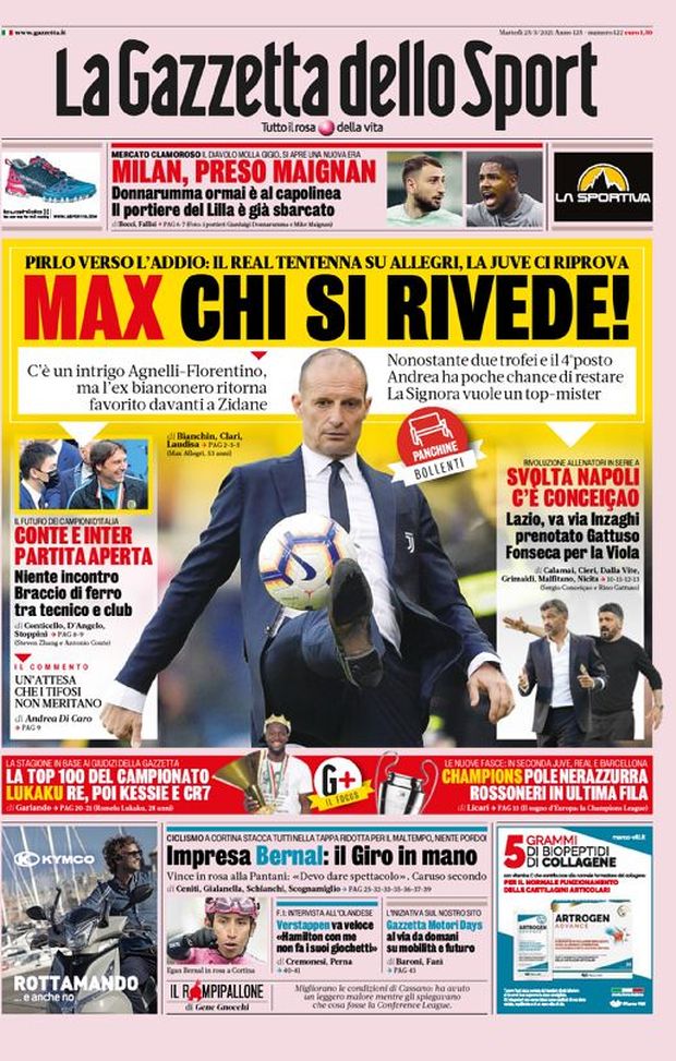 Prima Pagina, La Gazzetta dello Sport: “Max chi si rivede! Milan, preso Maignan. Donnarumma al capolinea” Prima Pagina, La Gazzetta dello Sport: “Max chi si rivede! Milan, preso Maignan. Donnarumma al capolinea”
